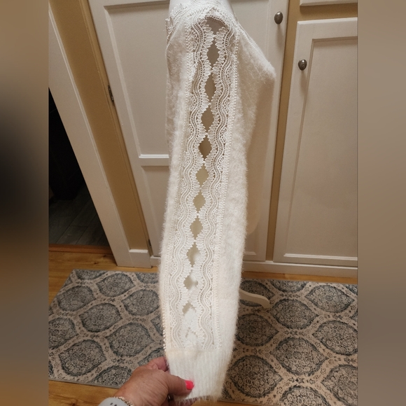 Sweet Lovely by Jen Elegant White Lace-Trimmed Sweater - Picture 3 of 9